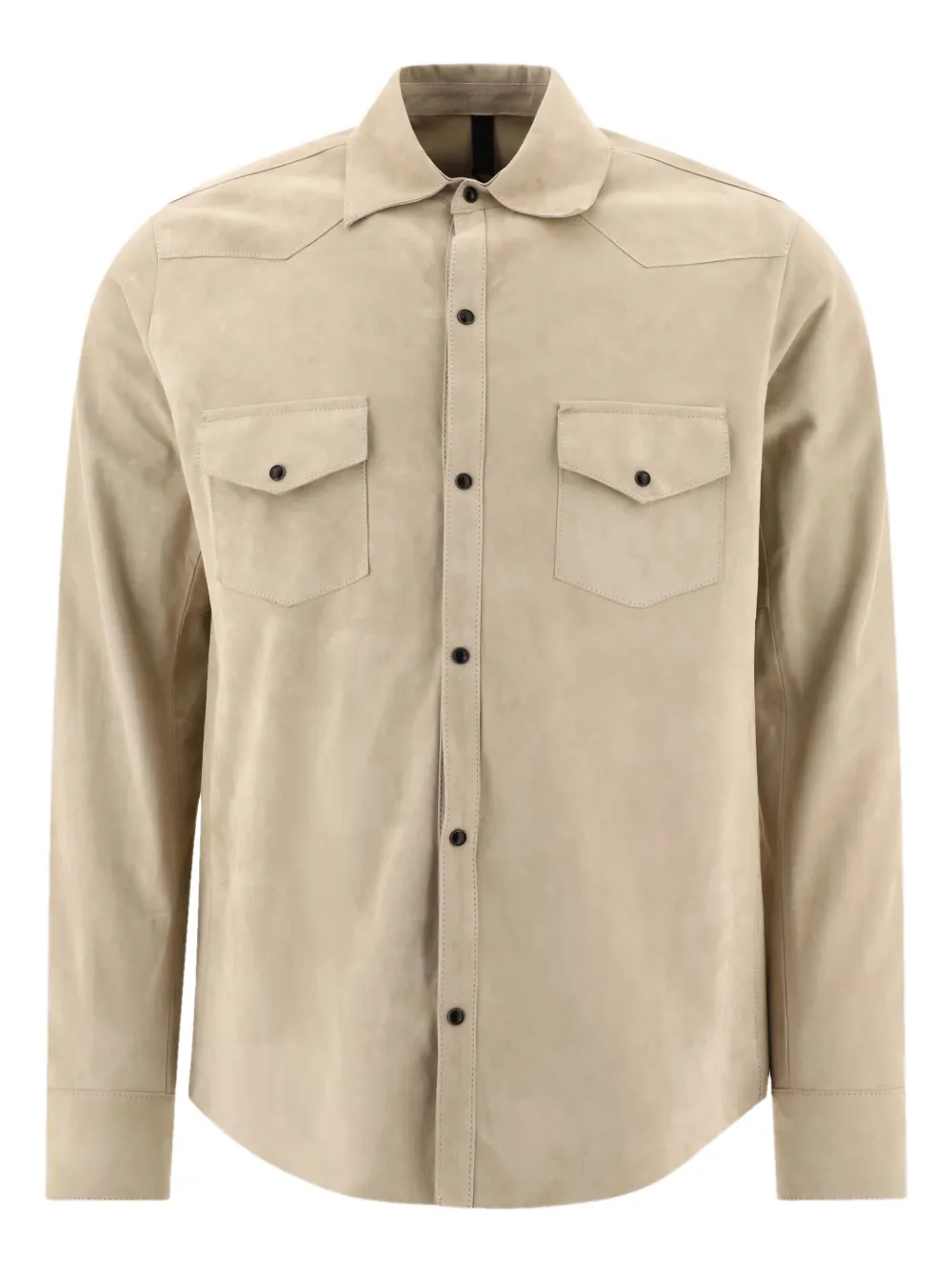 Tagliatore suede-leather button-down shirt jacket Beige