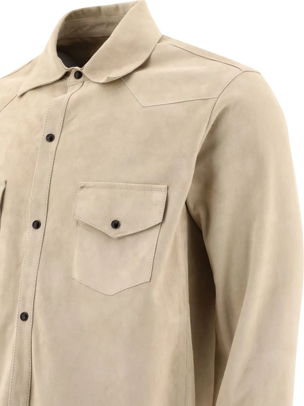 Tagliatore suede-leather button-down shirt jacket Beige