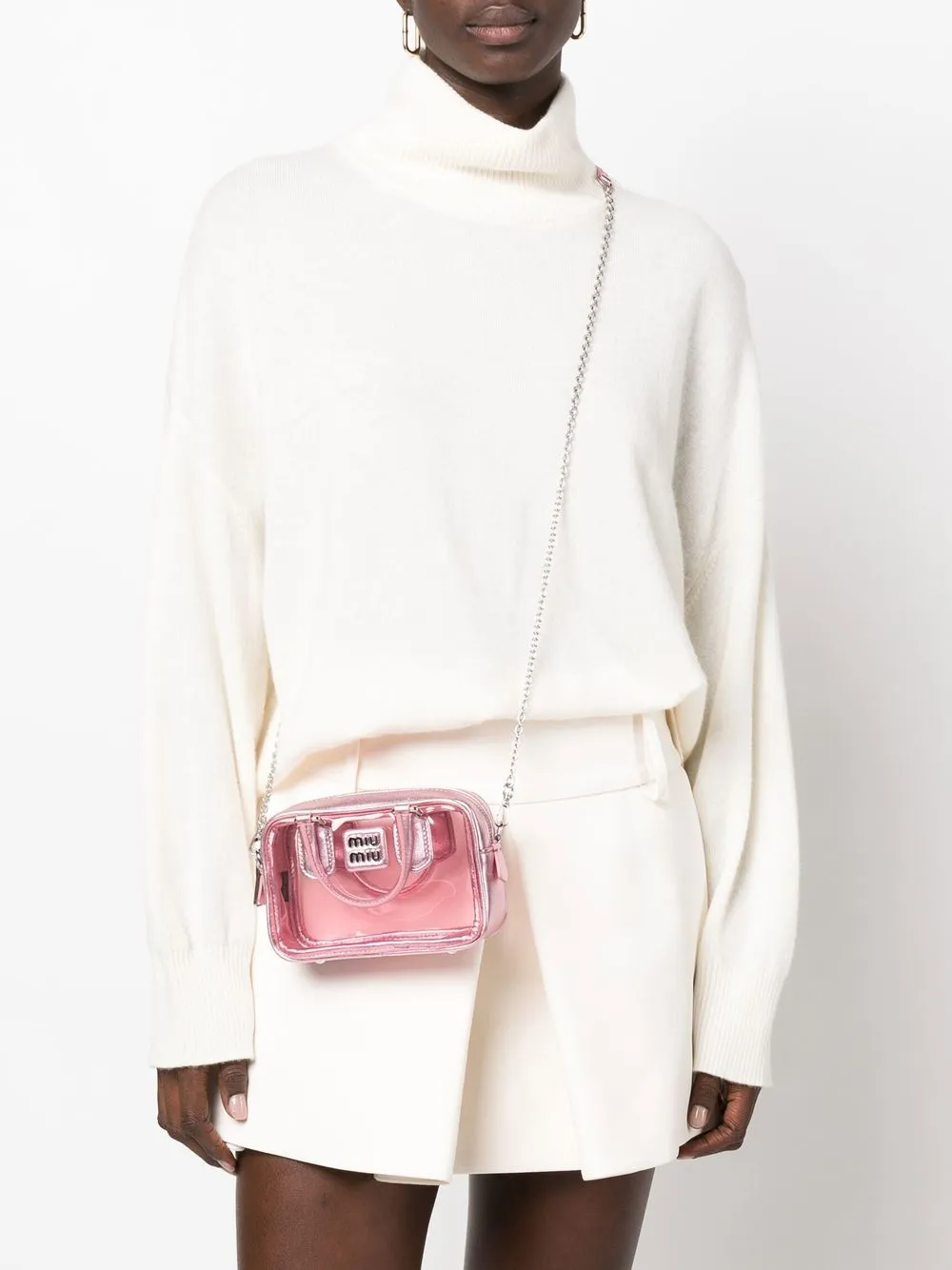 Miu Miu logo-lettering transparent mini bag - Roze