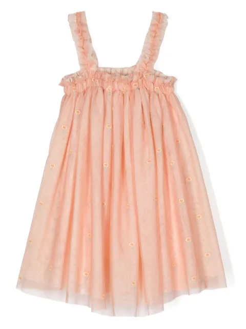 Stella McCartney Kids vestido de malla con bordado floral