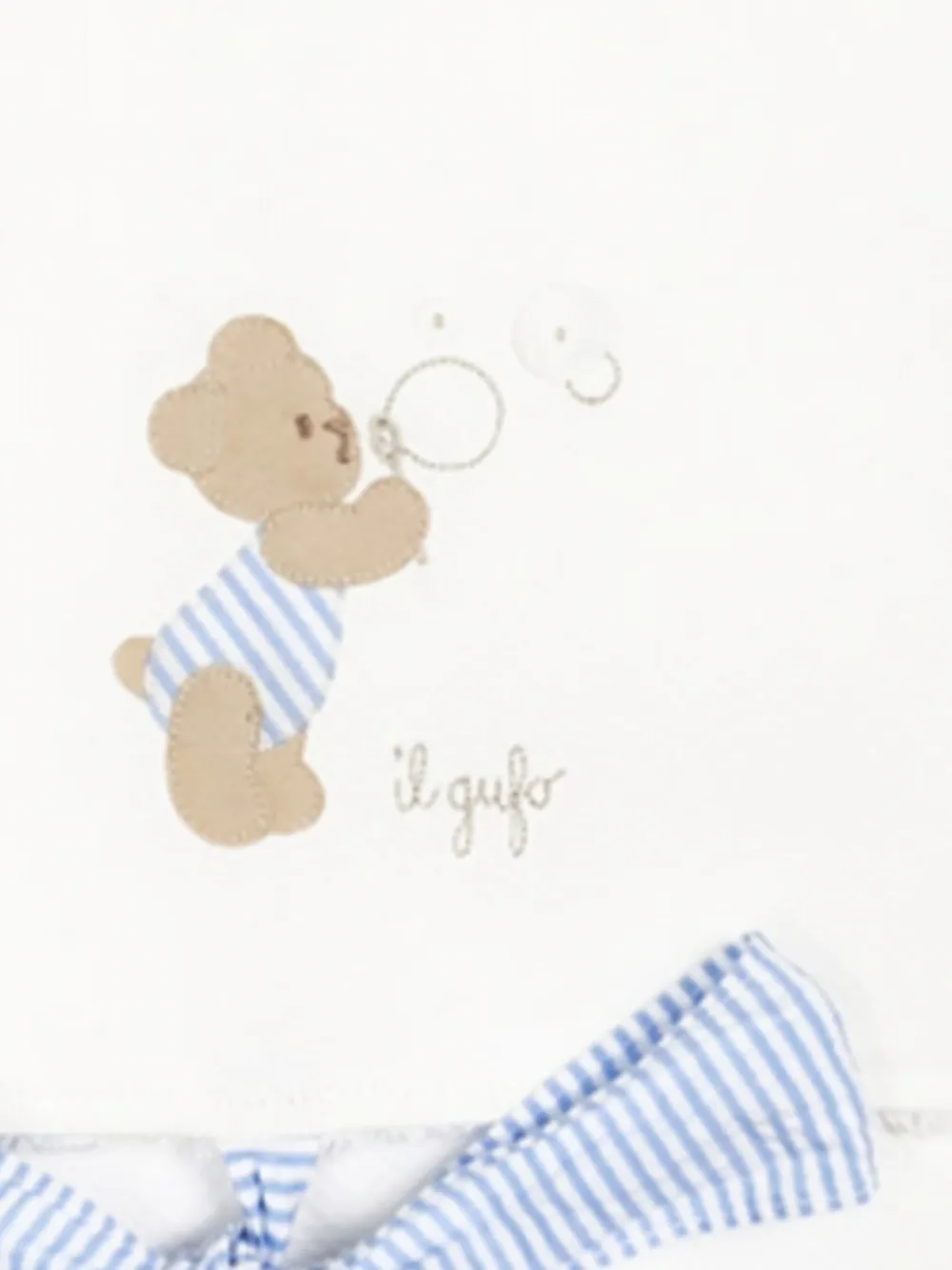  Il Gufo Bear Stripe Towel - White 