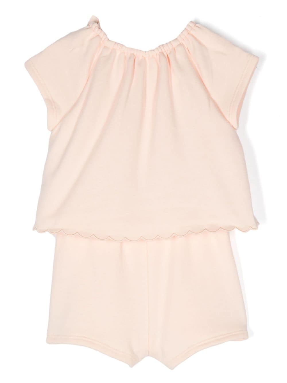 Shop Chloé Logo-embroidered Cotton Playsuit In Pink