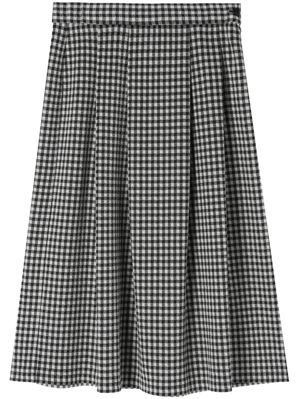 Agnès B. Pleated Gingham Midi Skirt In Black