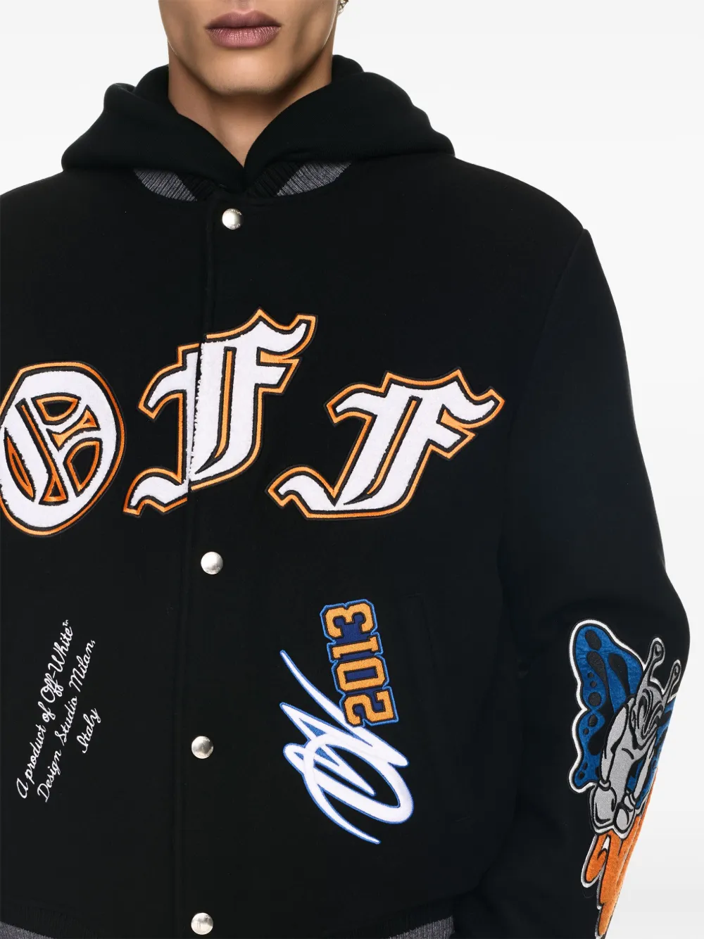 Off-White Bomberjack met chenille-logo Zwart