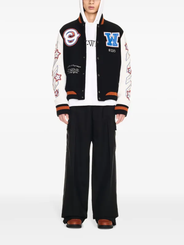 Off-White パッチワーク ボンバージャケット | ブラック | FARFETCH JP