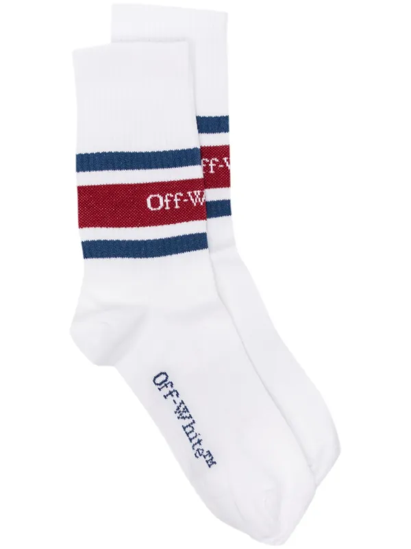 Off White Striped logo jacquard Socks White FARFETCH AO