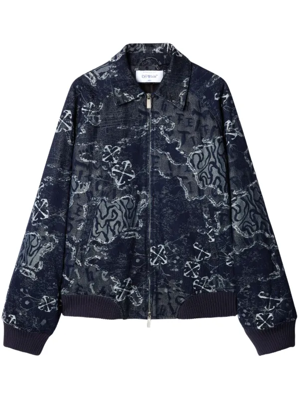 Off White patterned jacquard Bomber Jacket Blue FARFETCH AZ