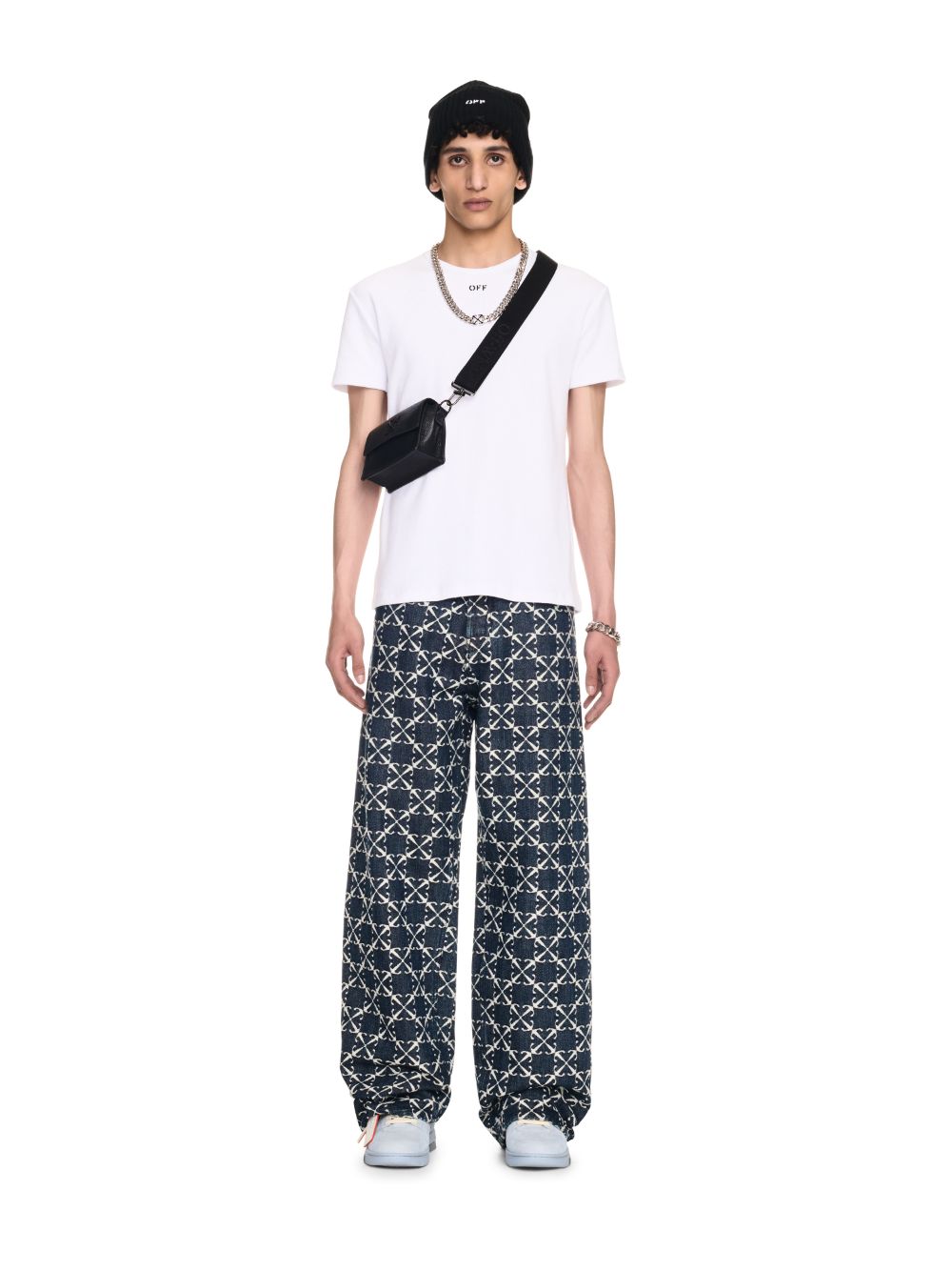 OFF-WHITE BLUE ARROW ALLOVER JACQUARD STRAIGHT JEANS 