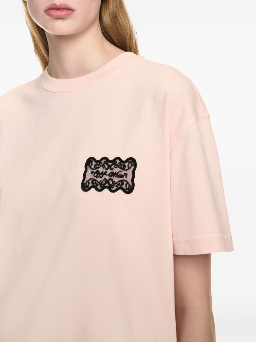 Shop Off-white Lace-detailing T-shirt In Pink