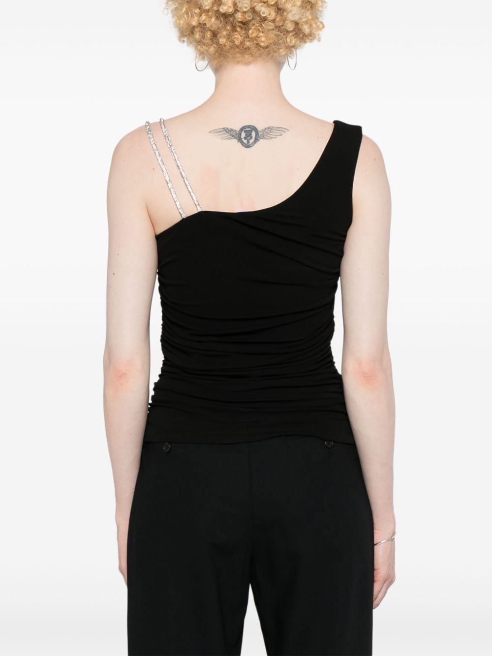 Shop Off-white Ruched Crepe Top In Black