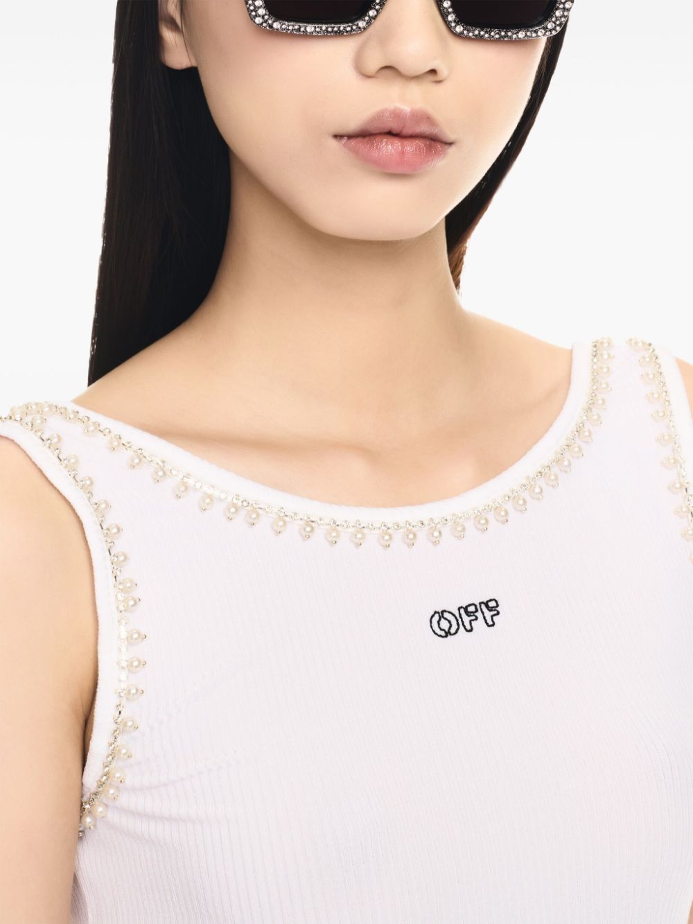 Off-White pearl-embellished ribbed tank top Women