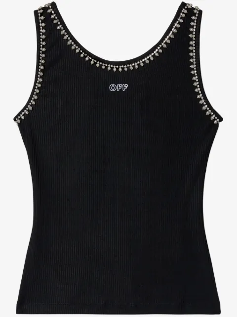Off-White pearl-embellished ribbed tank top