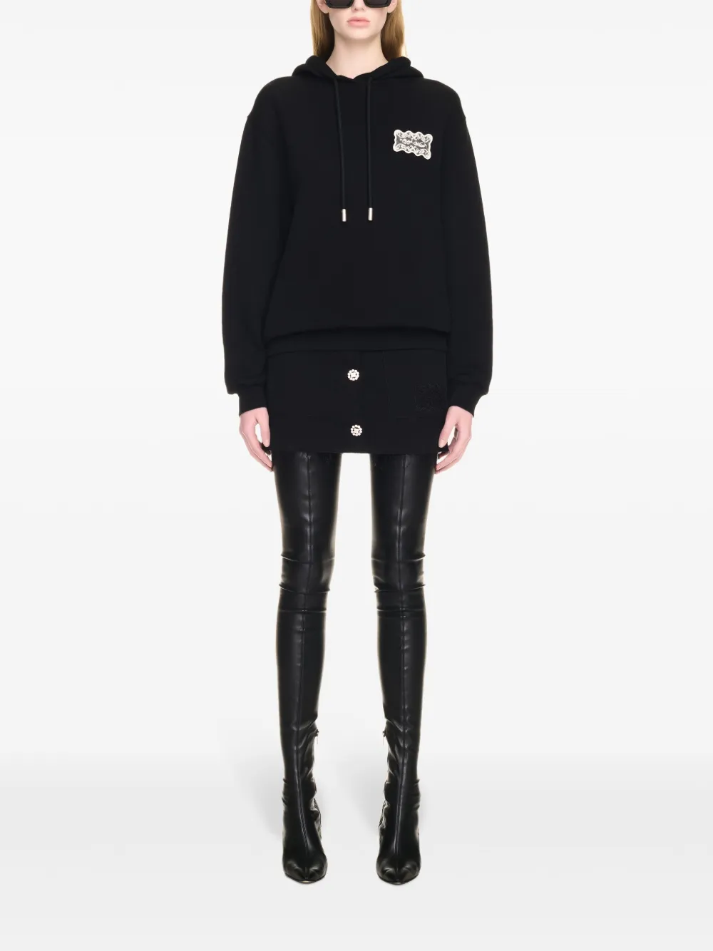 lace logo applique cotton hoodie