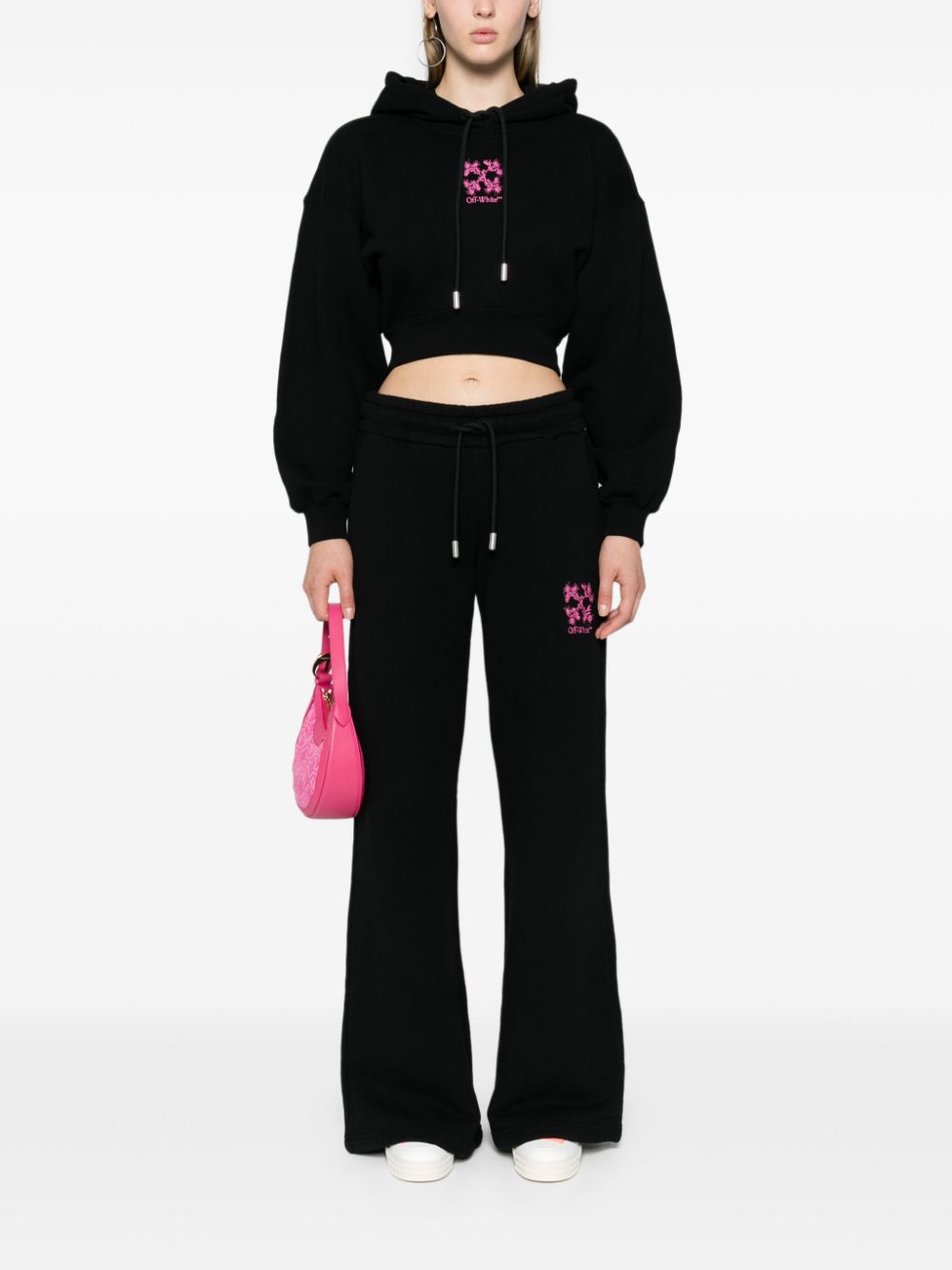 Off-White Arrows-embroidered cropped hoodie - Black