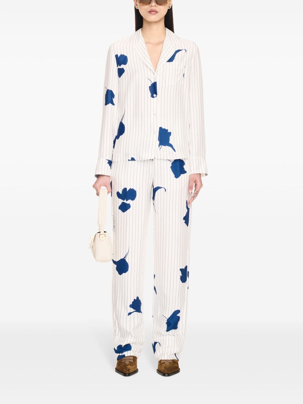 Shop Off-white Floral-print Trousers In White