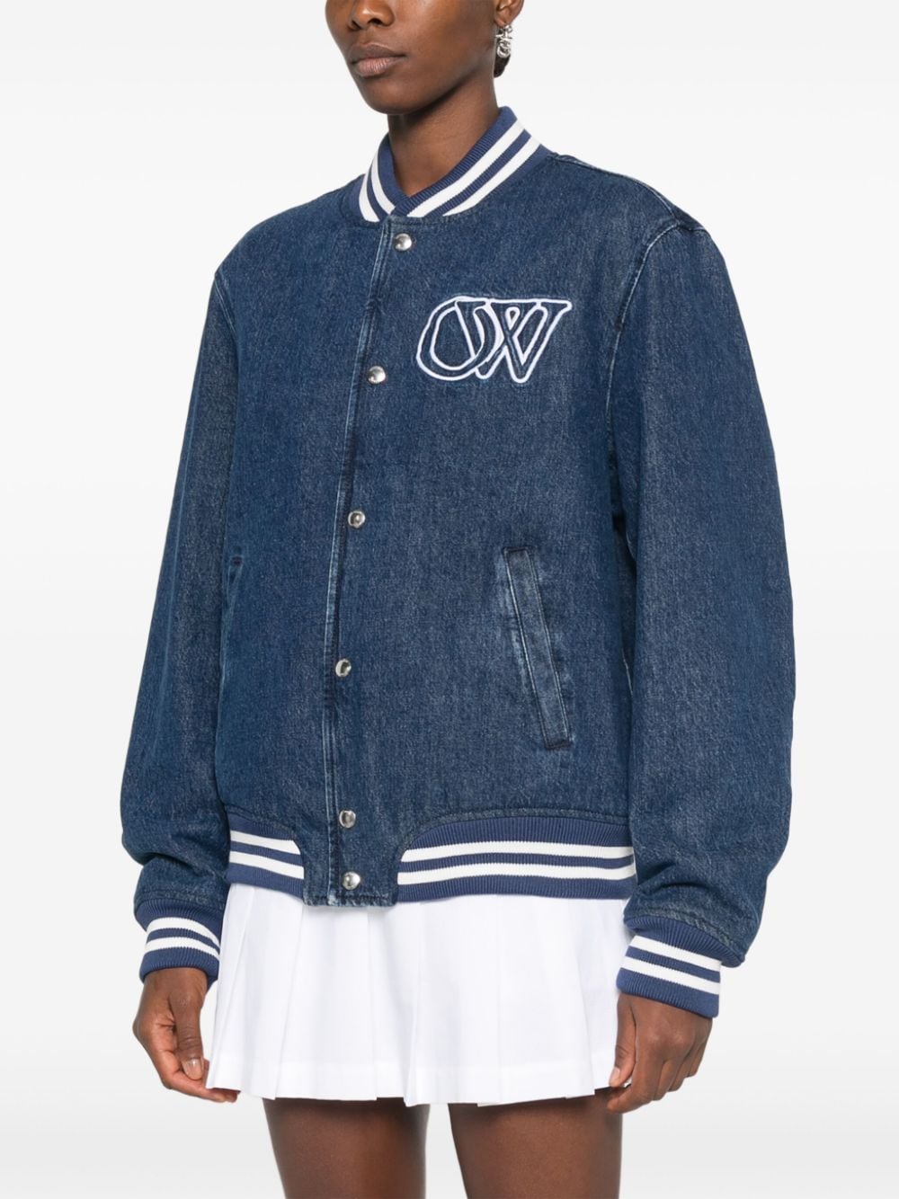 Shop Off-white Logo-embroidered Jacket In Blue