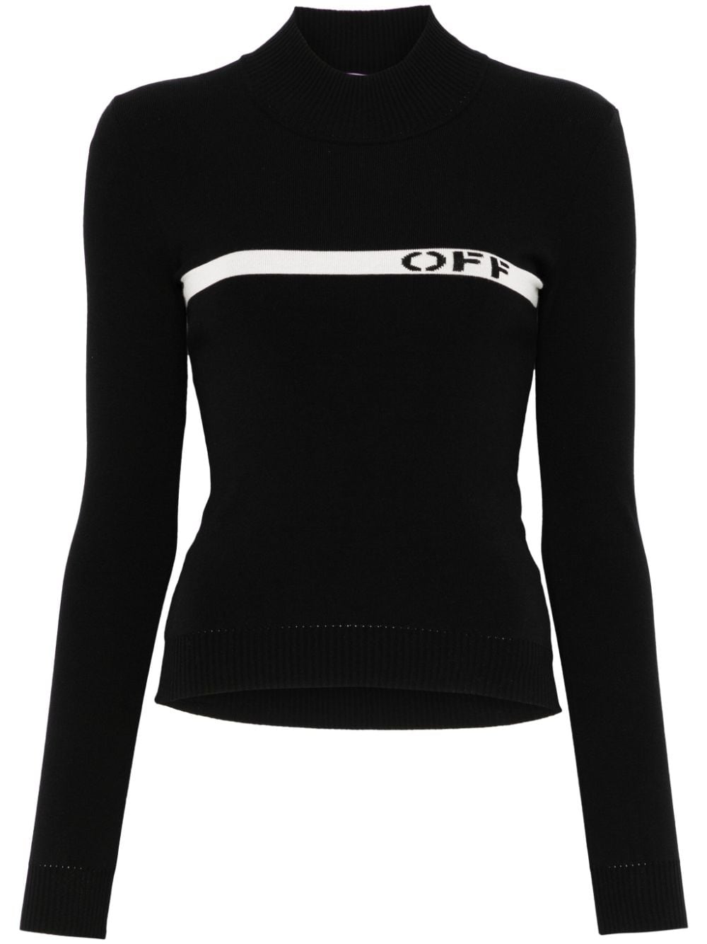 Shop Off-white Logo-stripe Mock-neck Top In Black