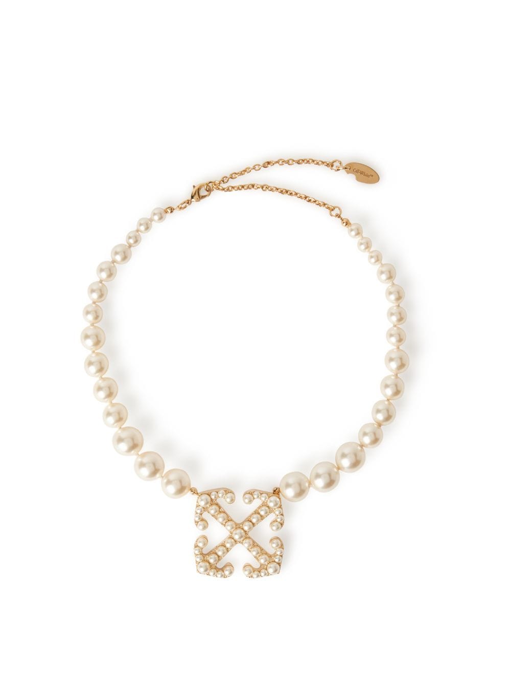 Shop Off-white Arrow Necklace With Pearls In 金色