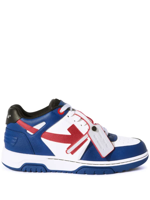 Off White White and Blue Leather Out of Office Sneakers