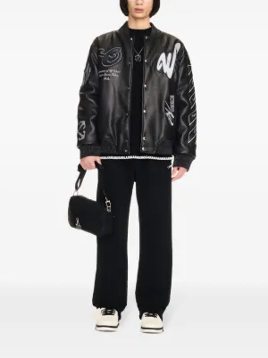 (sale)オフホワイト レザーとウールのボンバー ジャケット Off-White(オフホワイト)メンズ ボンバージャケット - FARFETCH