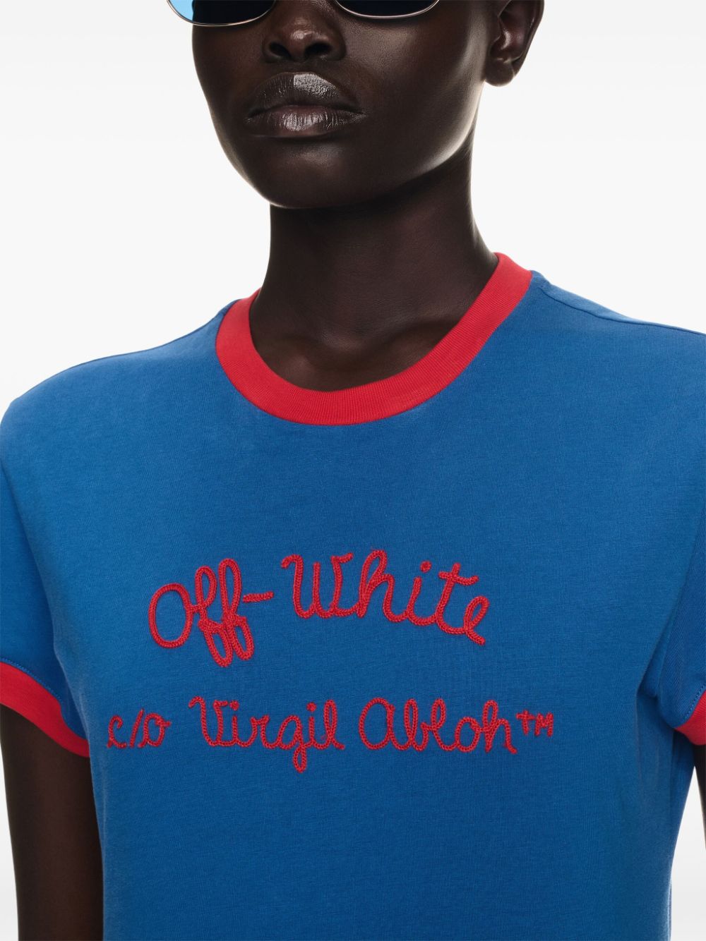 Shop Off-white Logo-embroidered T-shirt In Blue