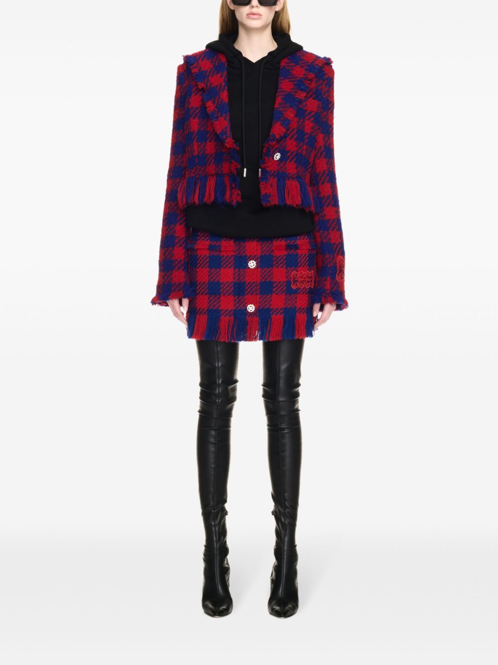 Off-White check-pattern cropped jacket - Red