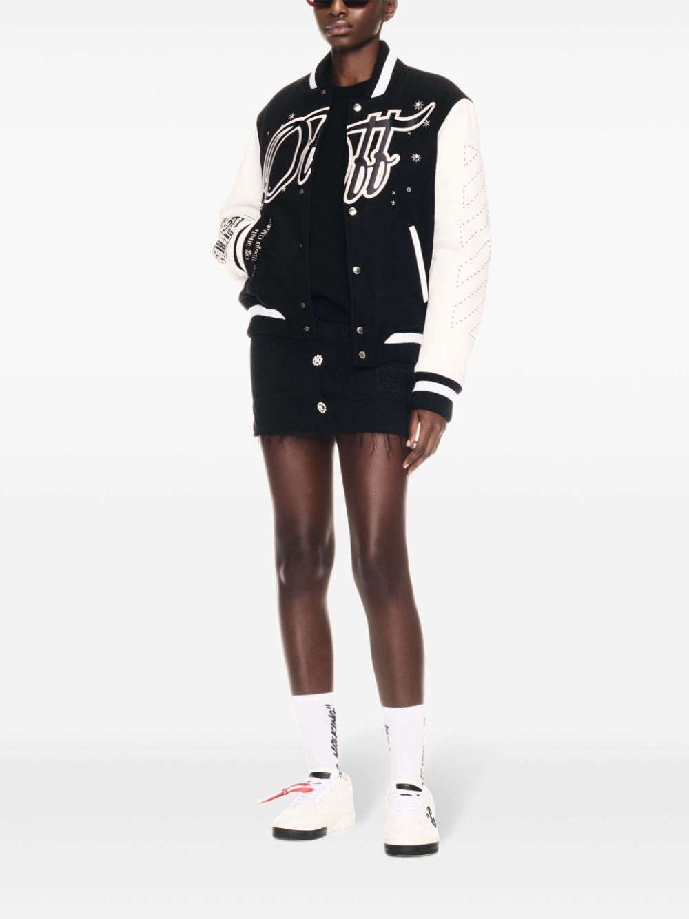 Shop Off-white Wo Bling Stars Varsity Jacket In Black