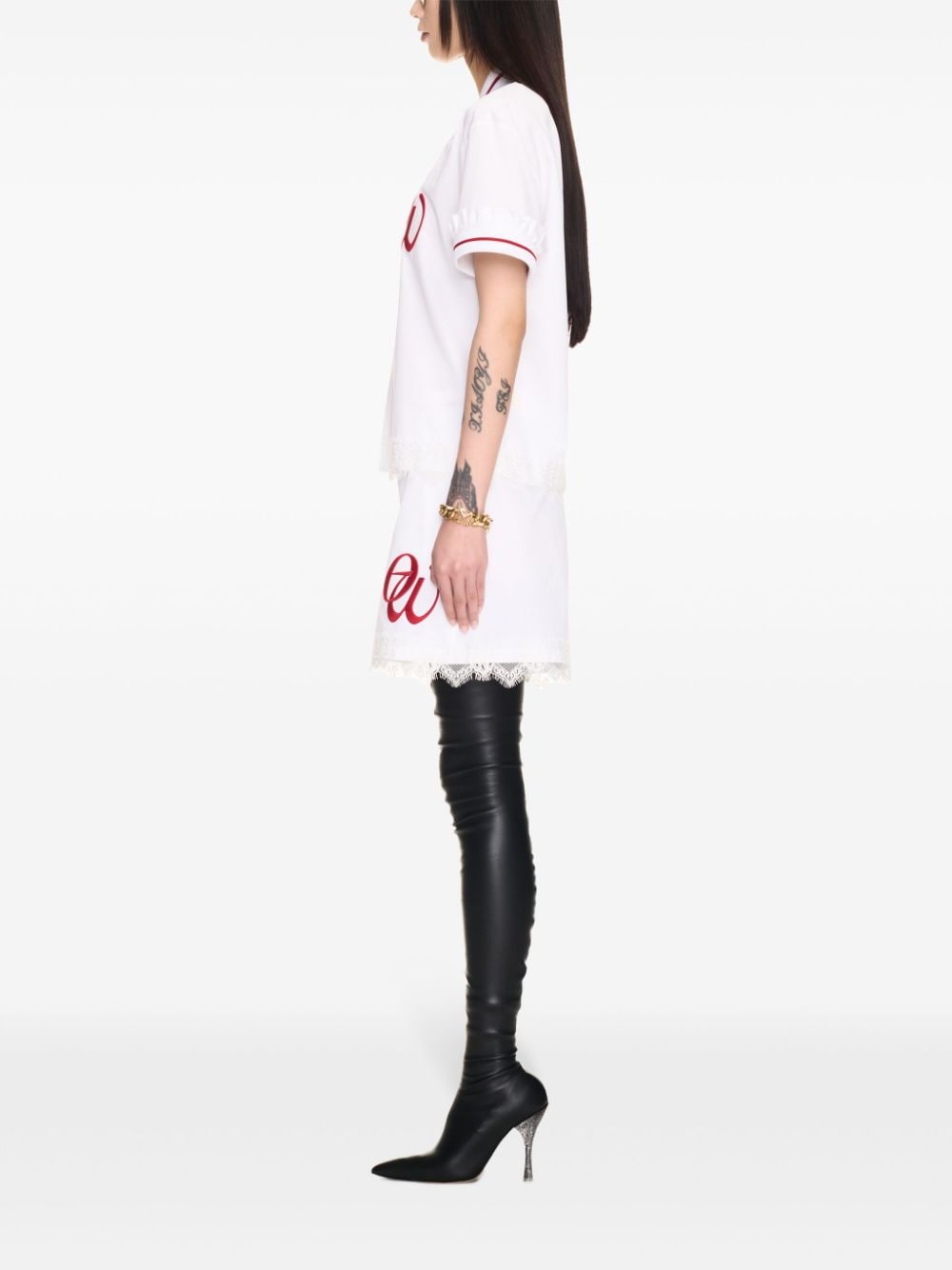 Shop Off-white Lace-detailing Baseball Shirt In White