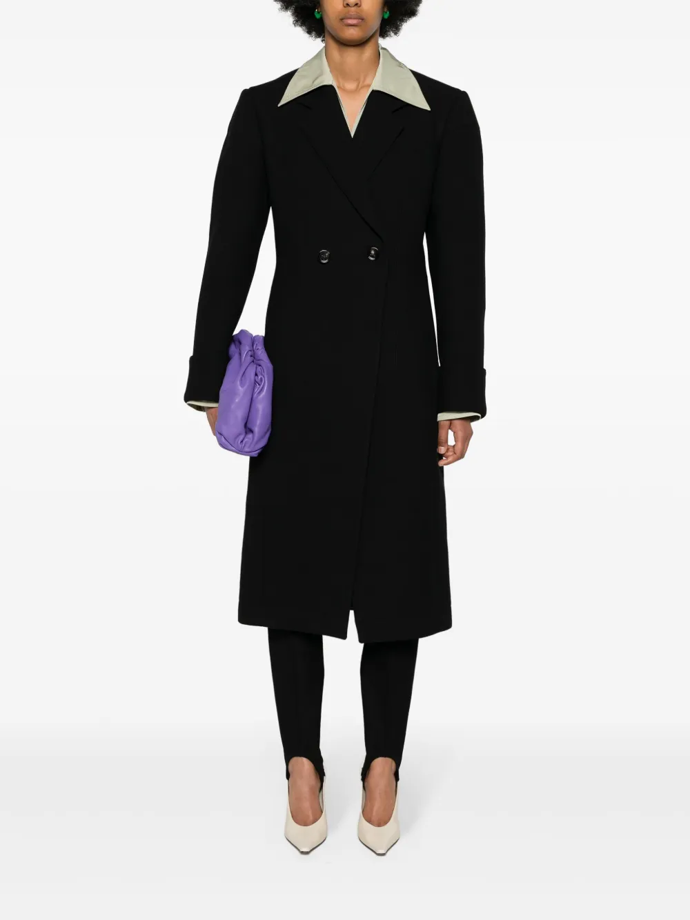 Bottega Veneta Structured double-breasted maxi coat - Zwart