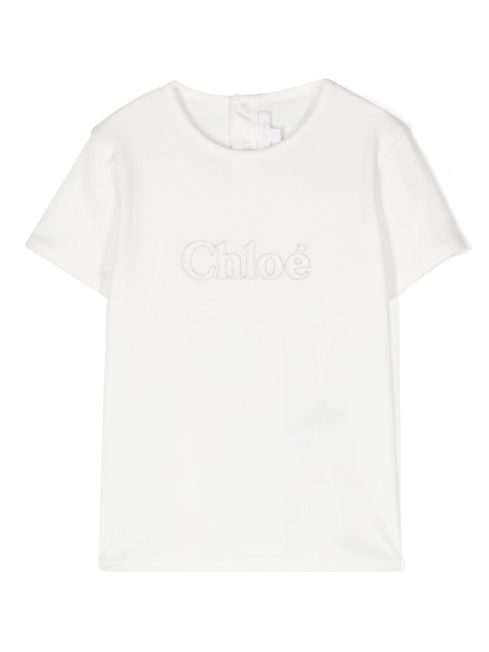 Chloé Kids' Logo刺绣棉t恤 In White