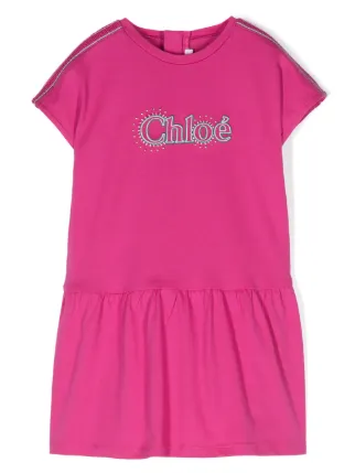 Chlo Kids logo-embroidered Cotton Dress | Pink | FARFETCH