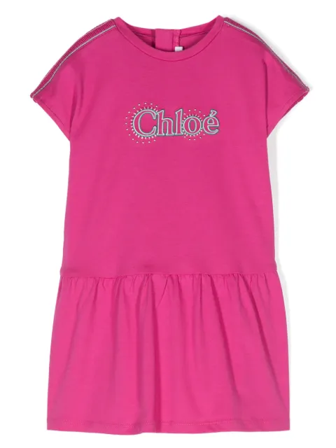 Chloé Kids logo-embroidered cotton dress