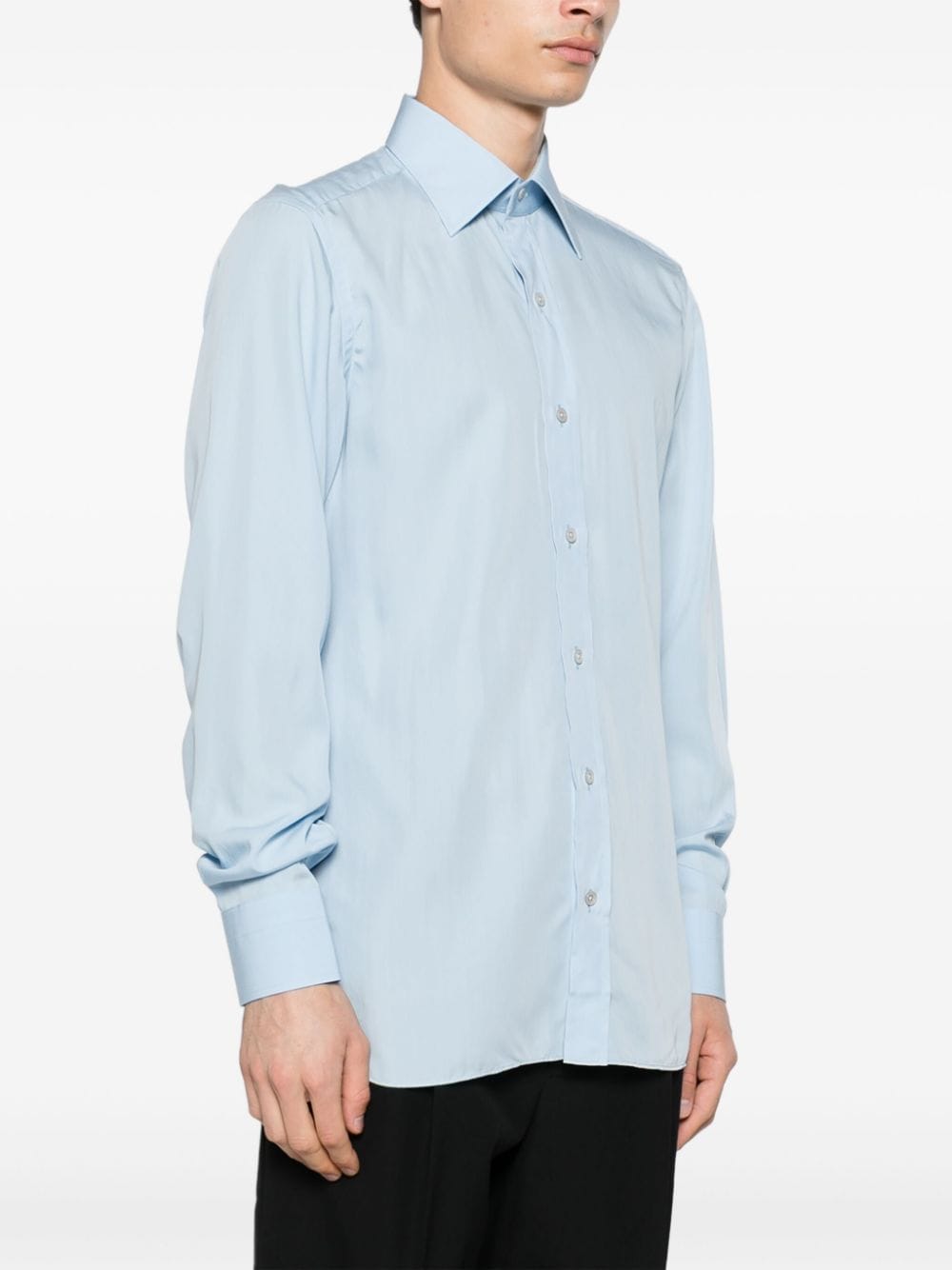 Shop Tom Ford Long-sleeve Lyocell Blend Shirt In Blue