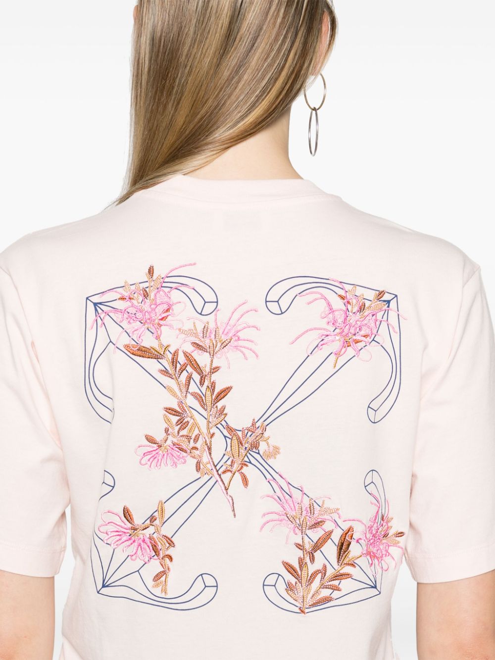 Shop Off-white Arrows-embroidered Cotton T-shirt In Pink