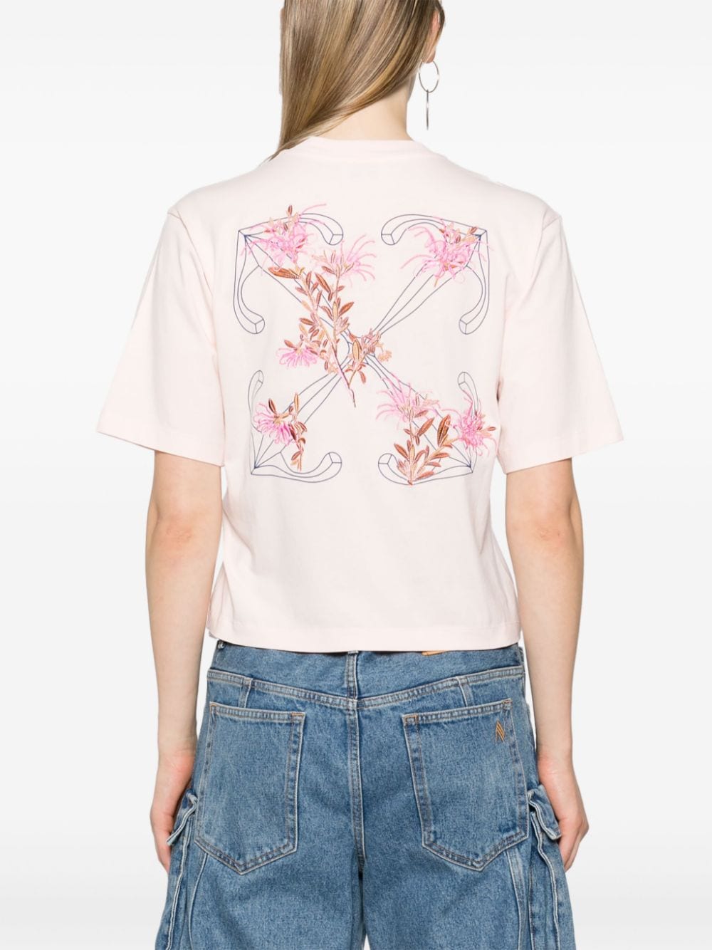 Shop Off-white Arrows-embroidered Cotton T-shirt In Pink