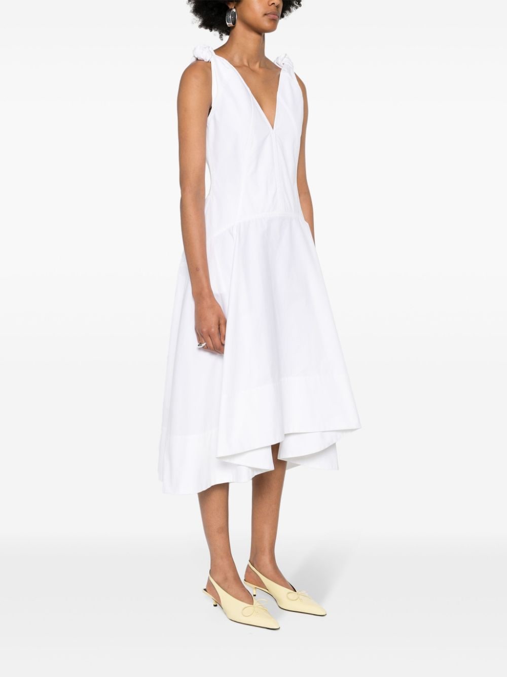 Shop Bottega Veneta Knot-detail Cotton Dress In White