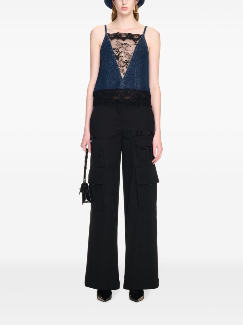 Shop Off-white Lace-detailing Top In Blue