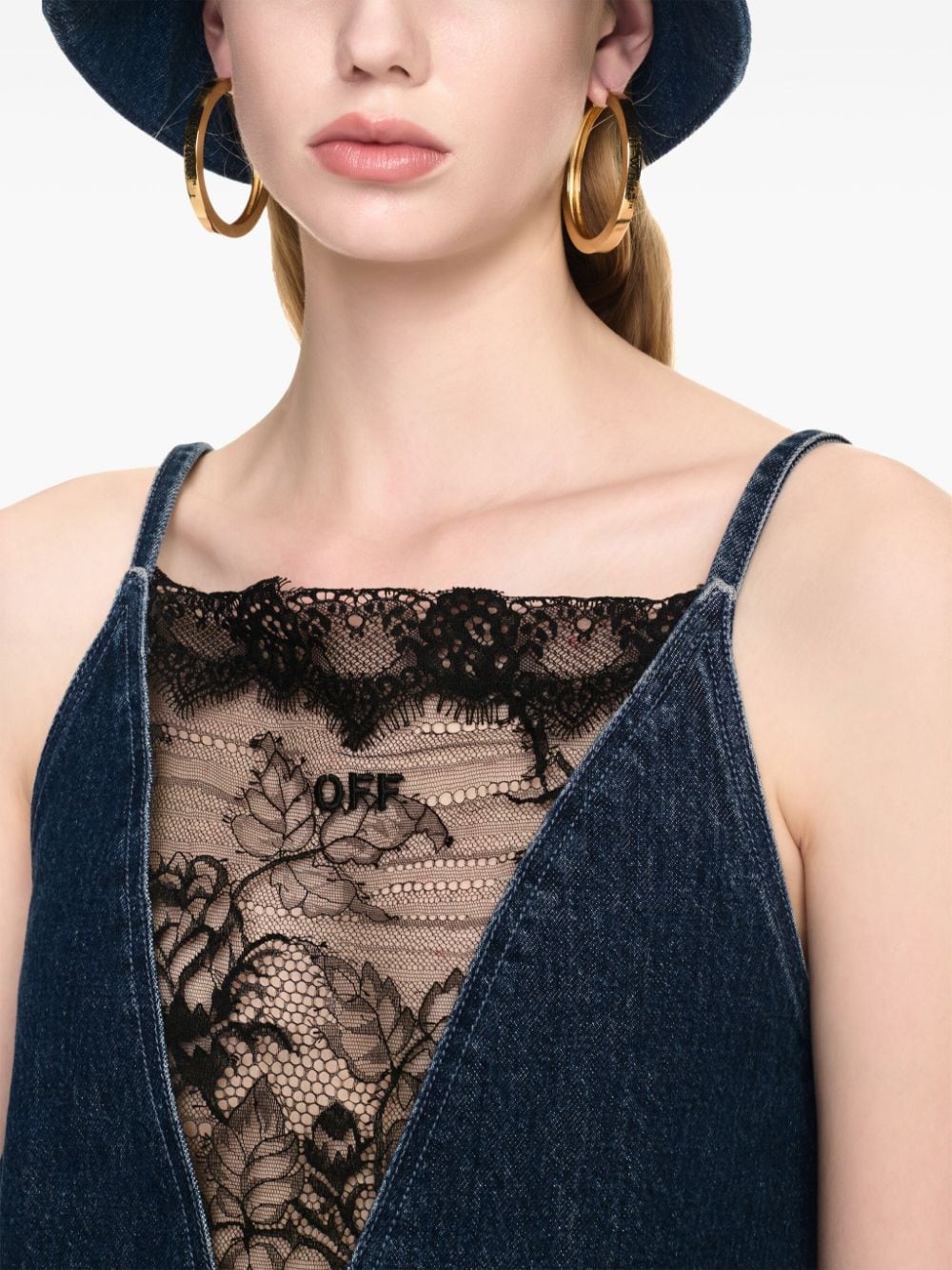 Shop Off-white Lace-detailing Top In Blue