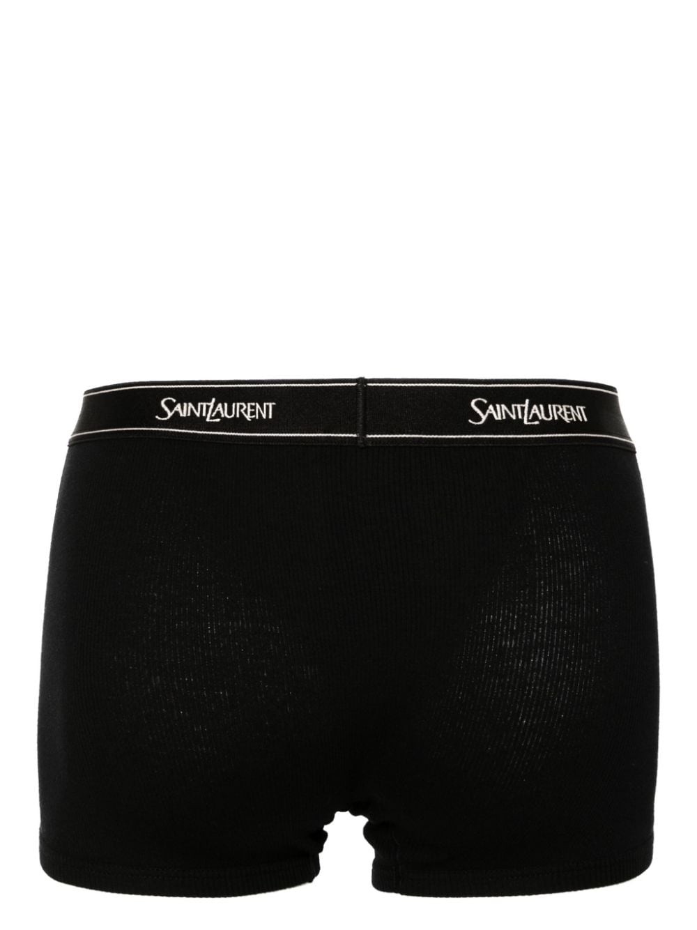 Shop Saint Laurent Logo-waistband Fine-ribbed Boxers In Black