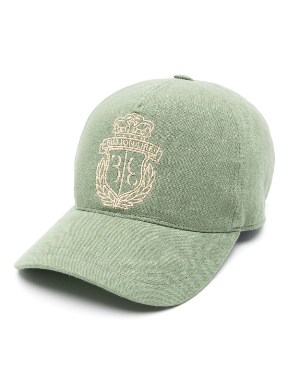crest-embroidered linen baseball cap