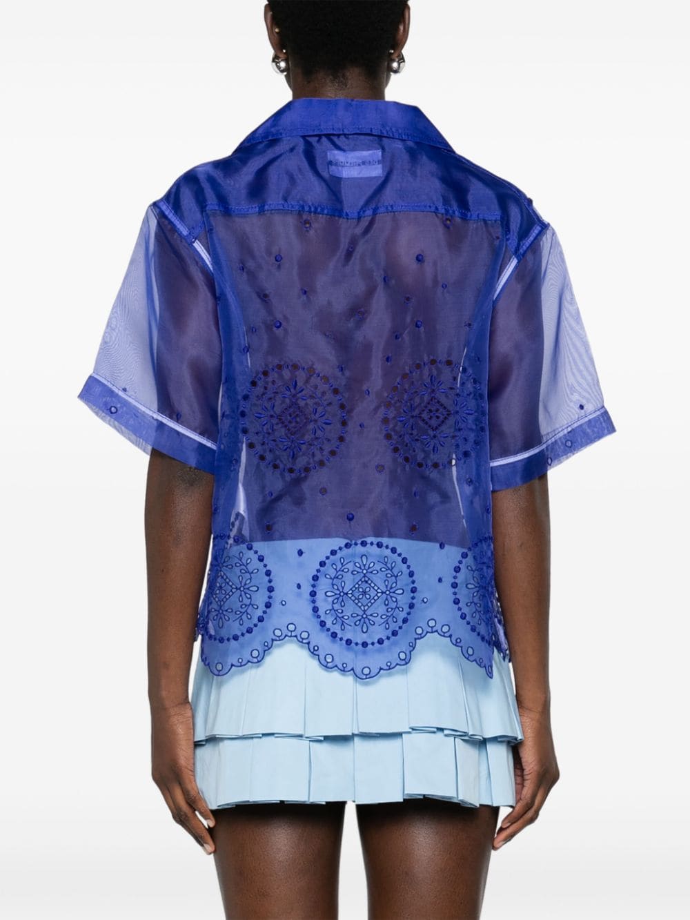 Shop Des Phemmes Broderie-anglaise Silk Blouse In Blue