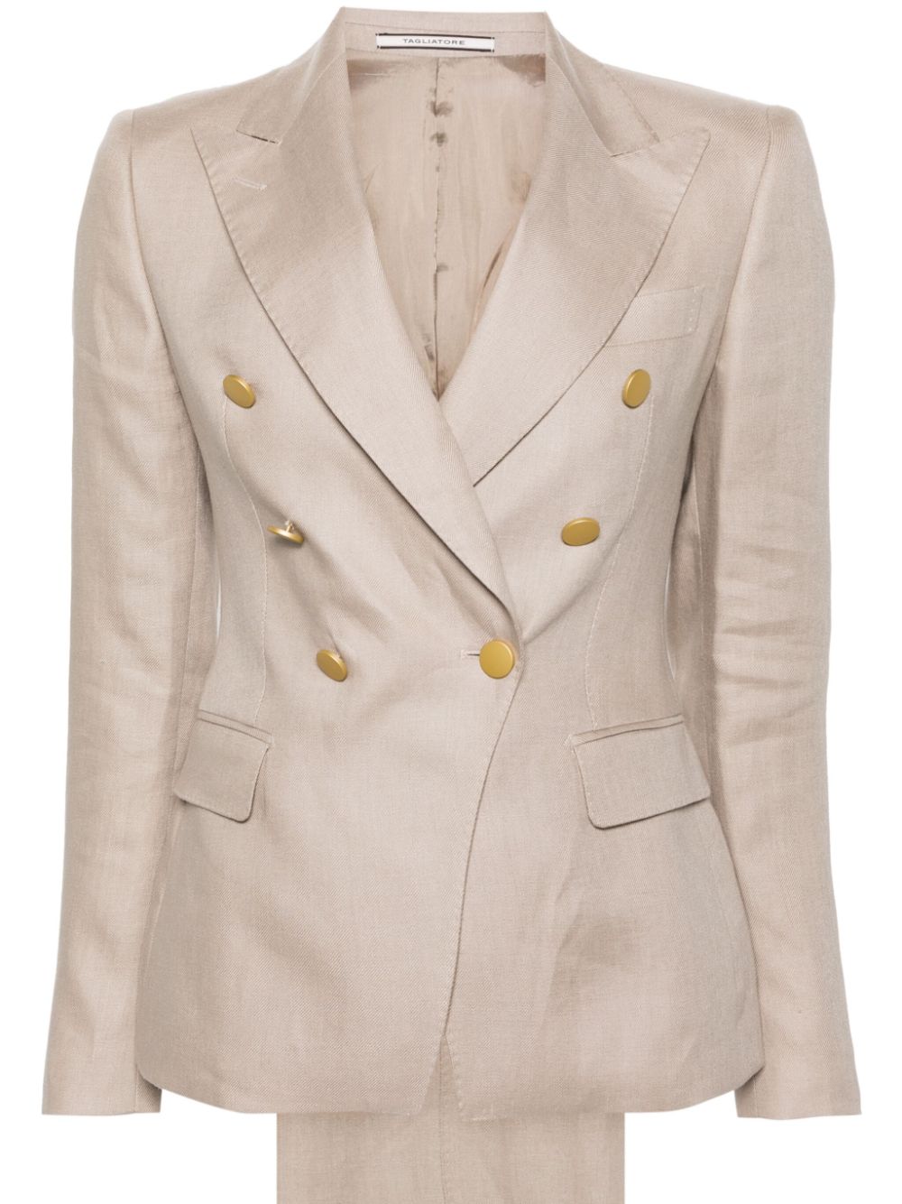 Shop Tagliatore Double-breasted Linen Suit In Nude