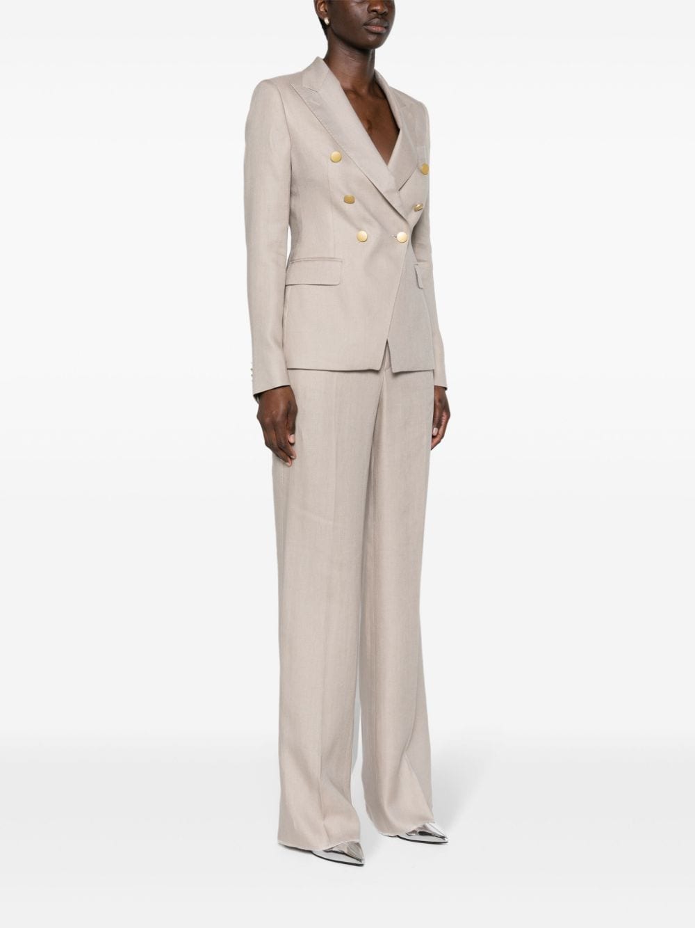 Shop Tagliatore Double-breasted Linen Suit In Nude