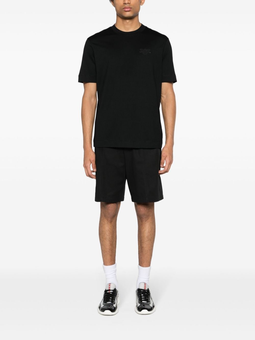 Shop Emporio Armani Rubberised-logo Cotton T-shirt In Black