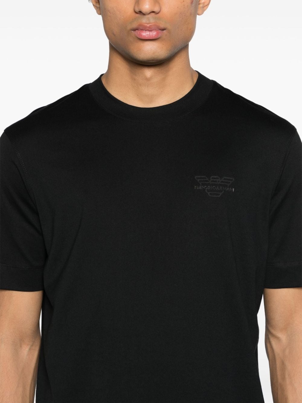 Shop Emporio Armani Rubberised-logo Cotton T-shirt In Black