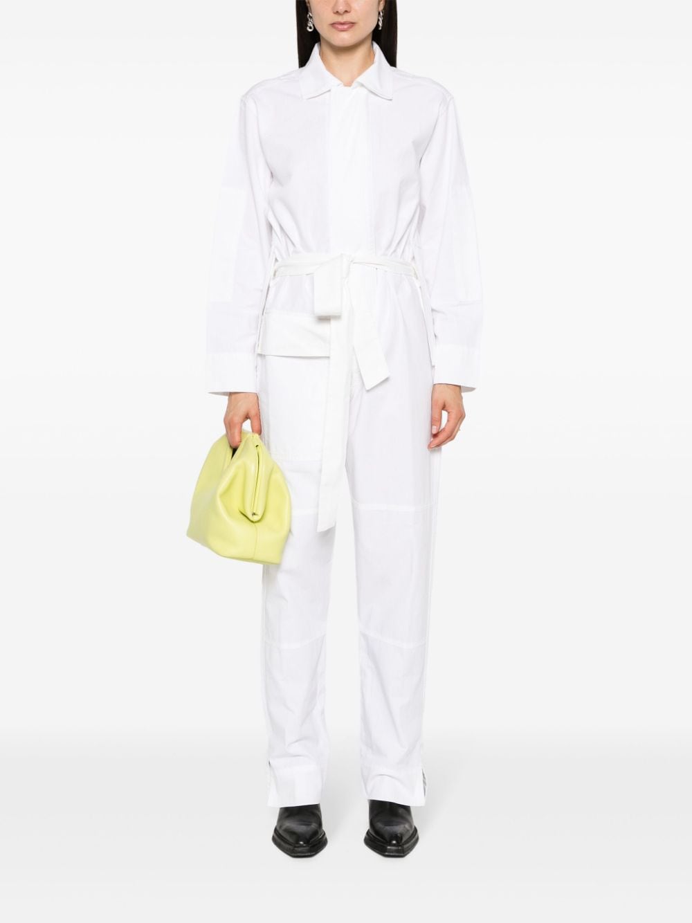 Shop Victoria Beckham Belted Cotton Jumpsuit In Weiss