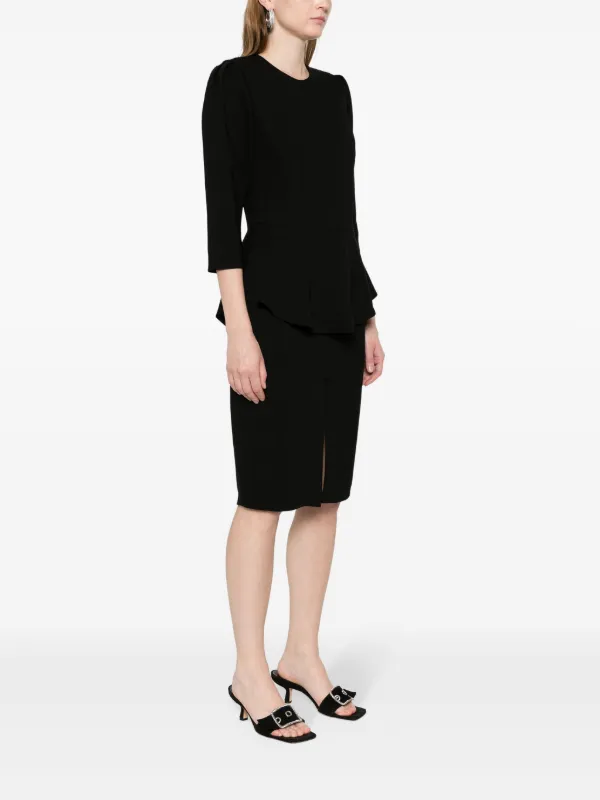 self portrait black knit peplum midi dress self-portrait - Black Lace Insert Peplum Knit Midi Dress