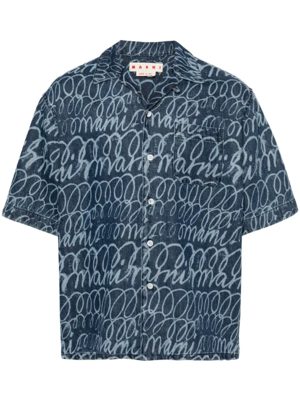 MARNI 半袖デニムシャツ Marni プリント デニムシャツ | ブルー | FARFETCH JP