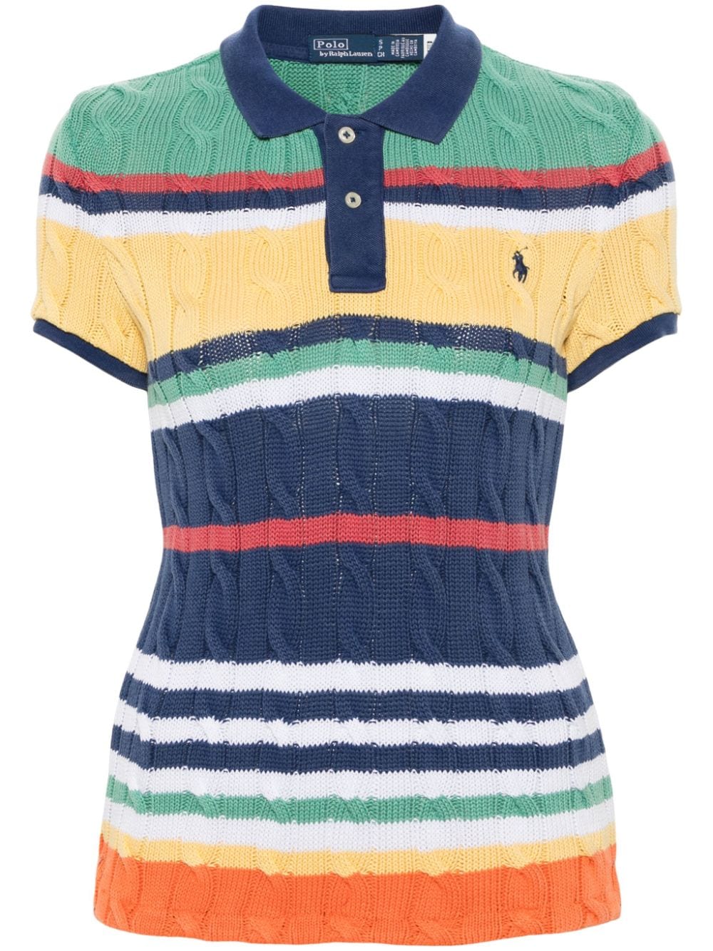 striped cable-knit polo top