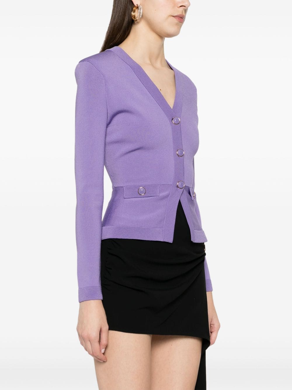 Shop Elisabetta Franchi Fitted Knitted Cardigan In Purple